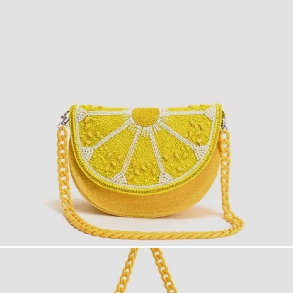 Yellow Beaded Lemon Slice Crossbody Bag